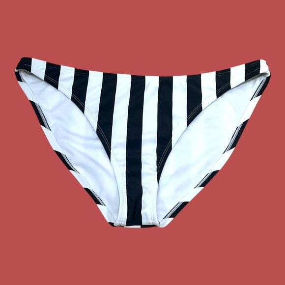 Shade & Shore-Women's Striped Medium Coverage Bikini Bottom-White/Black-L(12-14) - Picture 3 of 14